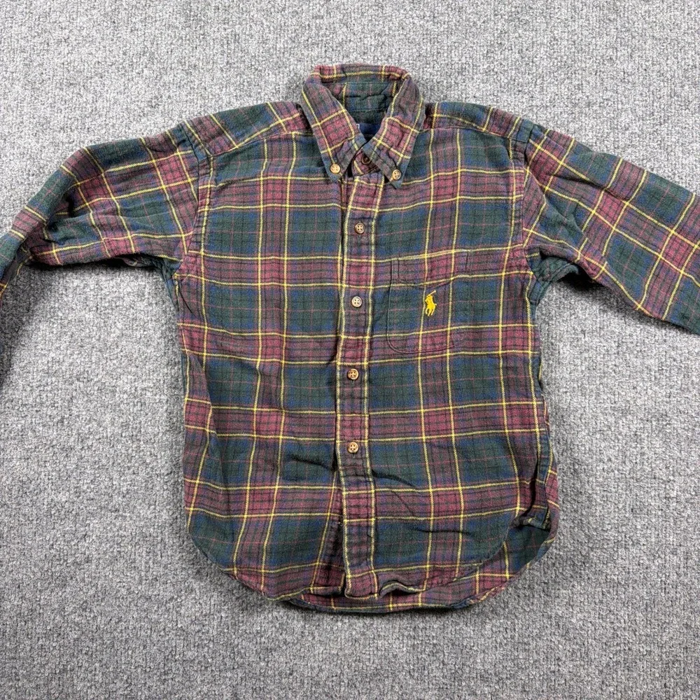 Polo Ralph Lauren Flannel Button Down Shirt Kids Size‎ 5 Green Burgundy Plaid